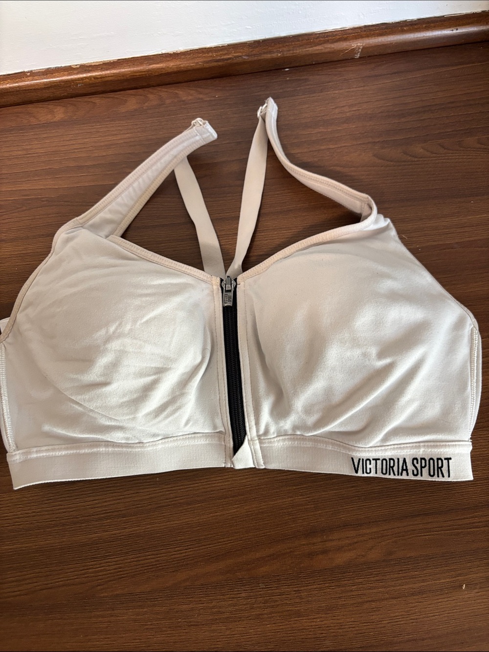 Victoria's Secret Victoria Sport Front-Zip Cream Sports Bra